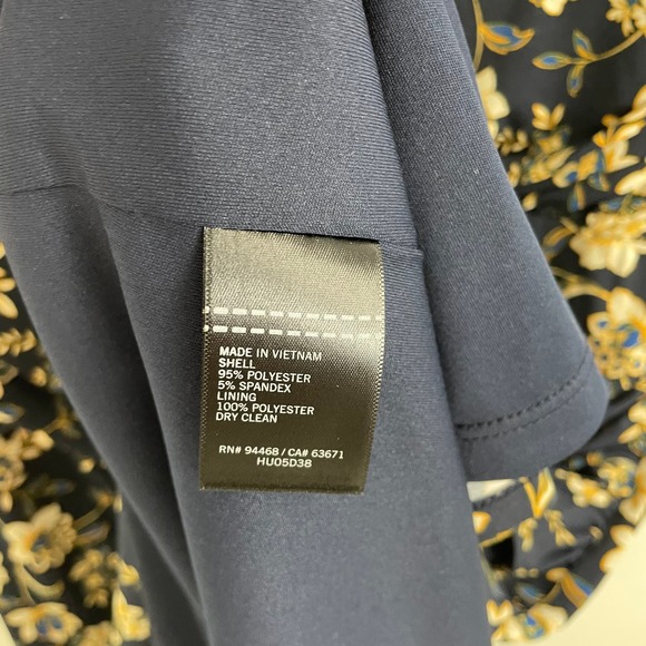 Laundry by Shelli Segal Floral High Neck Slit 3/4 Sleeve Midi Dress Navy 12 - Picture 7 of 8